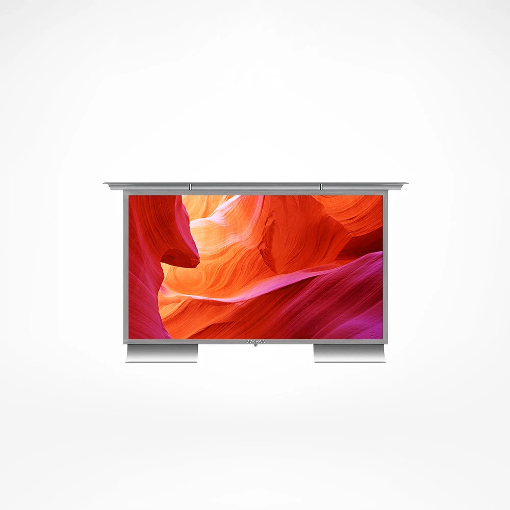 Contemporary flatscreen Outdoor TV on a red background, showcasing sleek design in Canberra