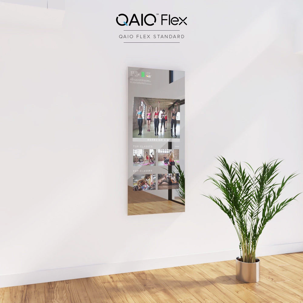 A refined QAIO Flex Fitness Mirror Standard showcased against a pristine backdrop for Canberra.