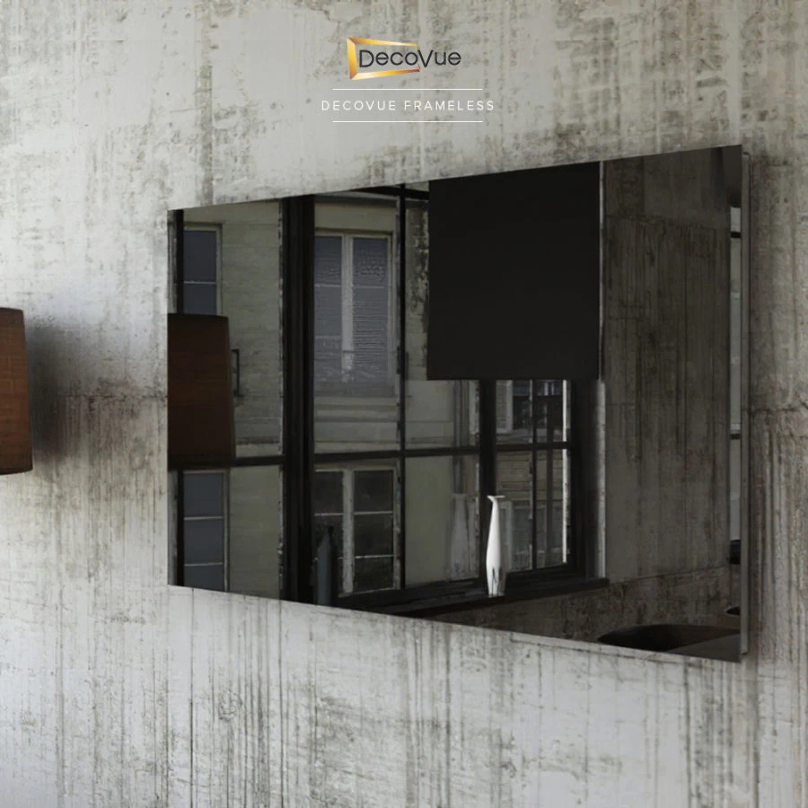 Frameless mirror TV DecoVue affixed to a wall, featuring an industrial style, located in Brisbane.