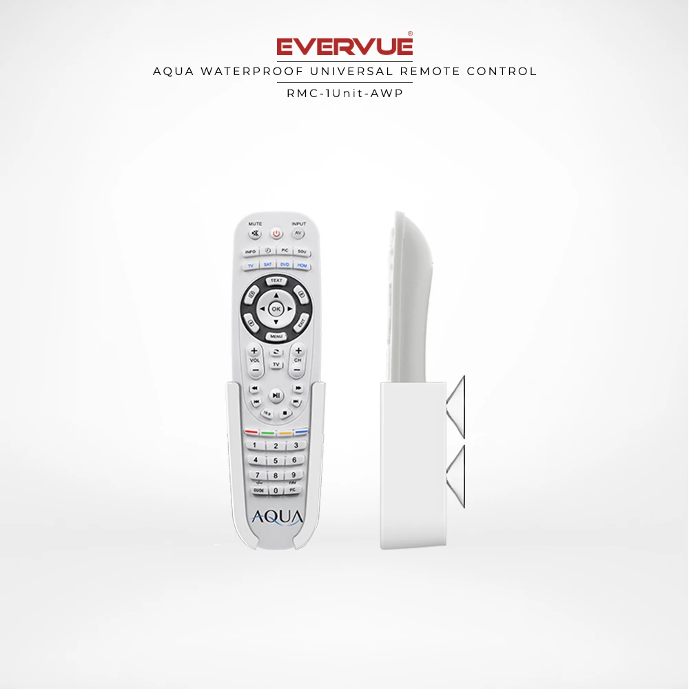 Universal remote for Evervue products, designed to be waterproof and reliable for use in Lismore.