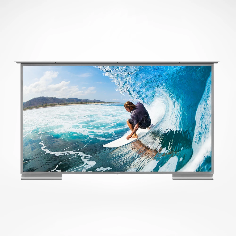 A 75-inch modern Outdoor TV in 4K Ultra HD, showcasing a sophisticated front view for Newcastle.